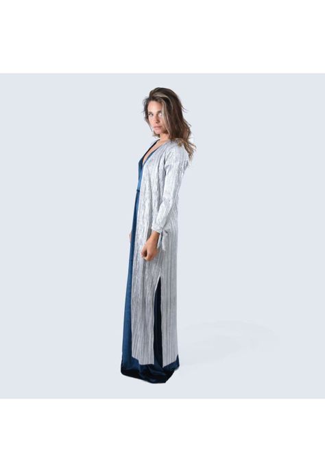 Tapado Kimono Largo Verona Plateado Brillante Metalizado Maria Paskaro-6