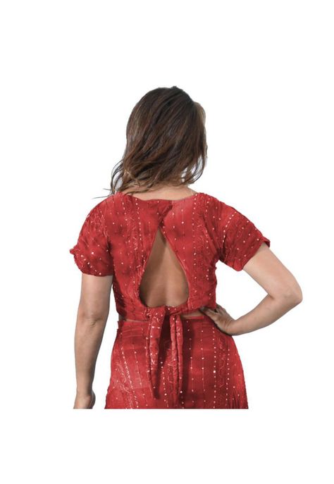 Peto Roma Rojo Lentejuelas Lycra Mangas Abierto Espalda Maria Paskaro-2