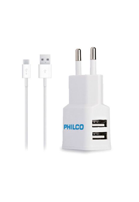 Cargador 220 V 2.1 A Doble Usb Micro Usb 110 a 220V 5VDC 2A Philco -1