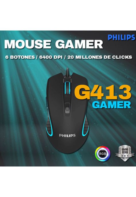 Mouse Gamer Philips G413 RGB 6 botones 6400 DPI 20 Millones de clicks-1