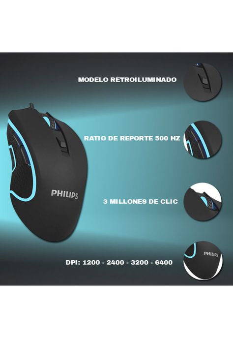 Mouse Gamer Philips G413 RGB 6 botones 6400 DPI 20 Millones de clicks-3