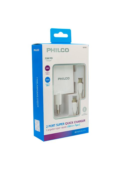 Cargador Super Rapido Philco USB 3.0 30W-2