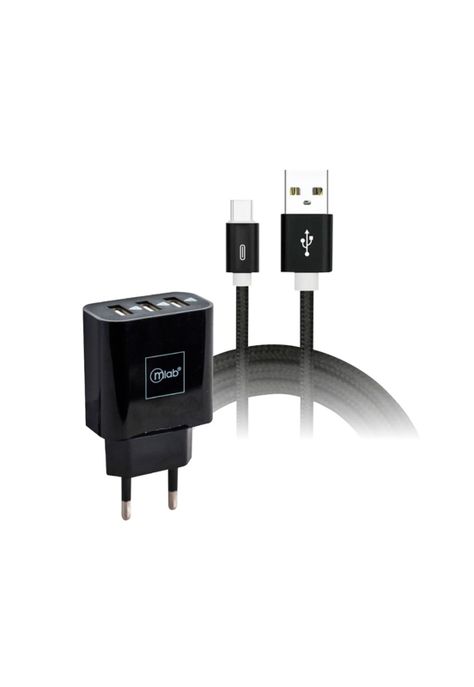 Kit Cargador 2 En 1  + Cable Tipo C 3 Entradas Usb Mlab-0
