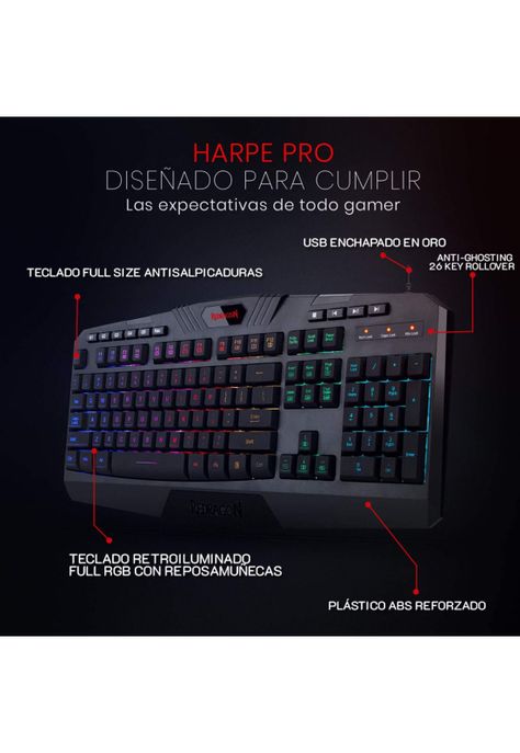 Teclado Gamer Mecánico Redragon Harpe Pro RGB / QWERTY / Anti-Ghosting-3