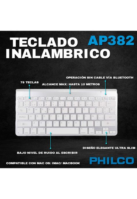 Teclado Inalámbrico Philco AP382 Bluetooth / Apple / Android / IOS / MAC-2