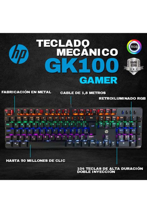 Teclado Gamer Mecánico HP GK100 Led RGB-1