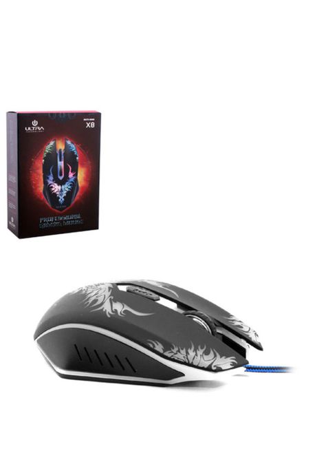 Mouse Alámbrico X 8 Retro Iluminado Gaming Negro 6 Botones 3 millones de clicks DPI 2400 Ultra -0