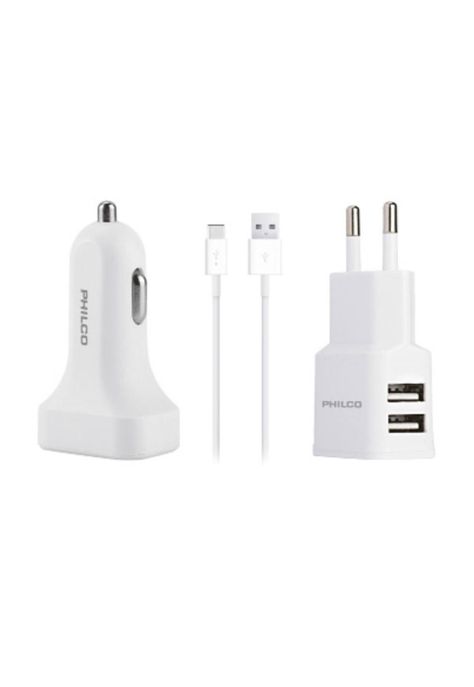 Kit Cargador Tipo C Certificado Smartphones USB 2. 2 Puertos Philco -0