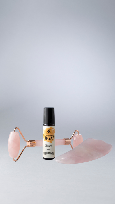 Rodillo Facial Cuarzo Rosa + Piedra Gua Sha + Roll On Argán-0