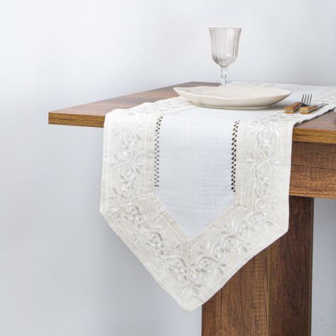 Camino De Mesa Rectangular Beige Elegance Lino 35x180cm-0