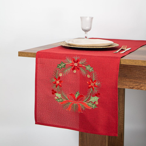 Camino de Mesa Corona Roja Navidad 40x180 cm Decorativo-0