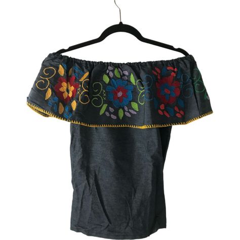 Blusas mexicanas de mezclilla bordadas-0