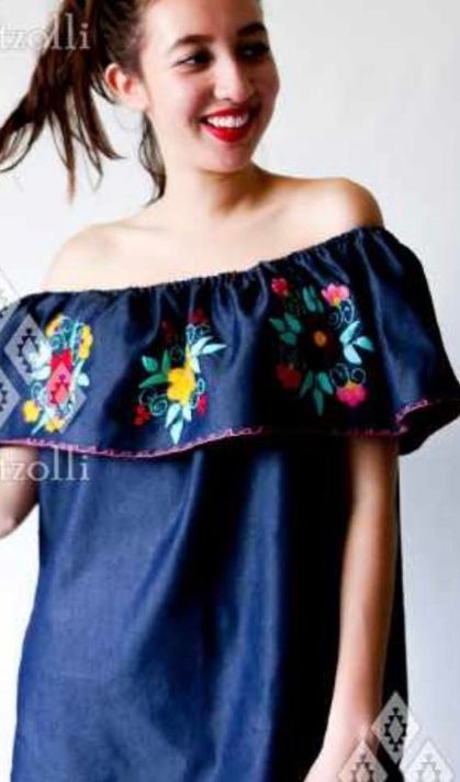 Blusas mexicanas de mezclilla bordadas-3