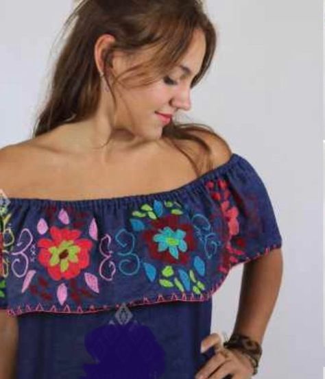 Blusas mexicanas de mezclilla bordadas-4