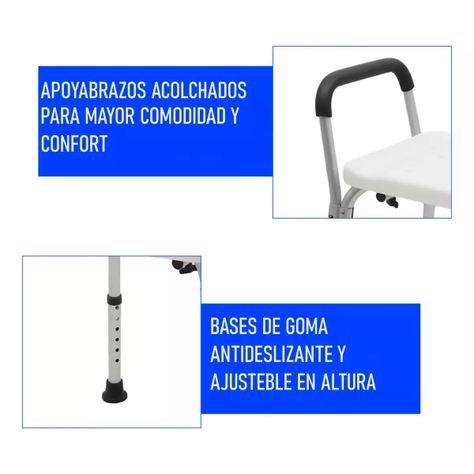 Silla De Ducha Para Baño Con Apoya Brazos Respaldo Portatil 401A-2