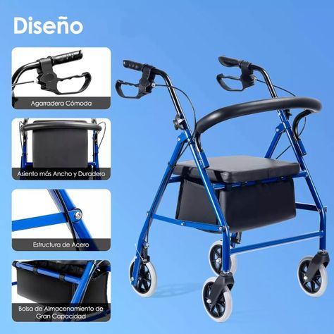 Andador Burrito Plegable 4 Ruedas Con Asiento Freno Y Bolso 3003C-5