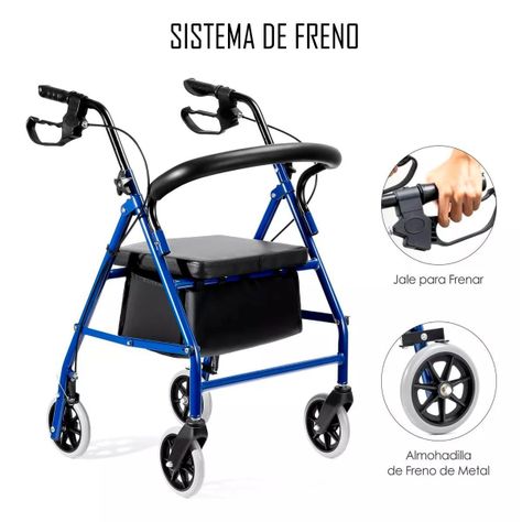 Andador Burrito Plegable 4 Ruedas Con Asiento Freno Y Bolso 3003C-2