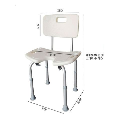 Silla De Ducha Portatil Baño Con Rebaje Respaldo Aluminio-4