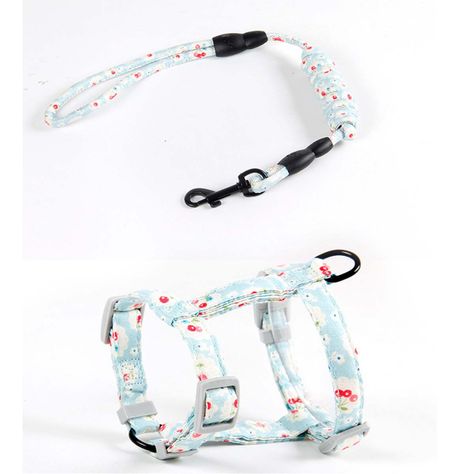 Arnes Ajustable Correa Mascotas Perros Gatos flores Celeste-2