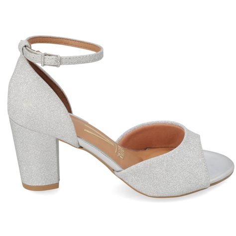 Sandalia Mujer Taco Cuadrado Vizzano Textil Glitter Plateado -0
