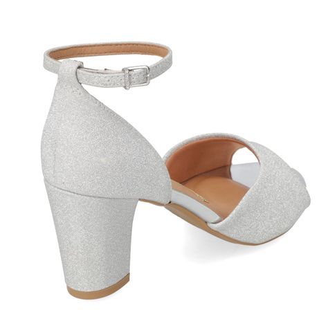 Sandalia Mujer Taco Cuadrado Vizzano Textil Glitter Plateado -1