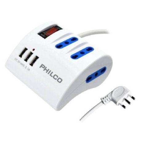 Extensión de Escritorio 3 Enchufes + 3 USB BLANCO Philco-0