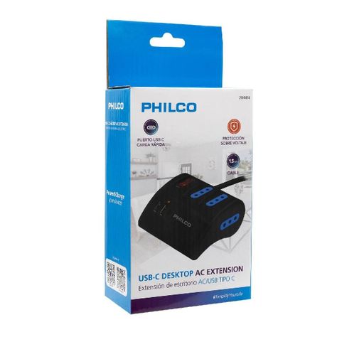 Extension Escritorio Philco 220V + 2 USB 1 USB-C-3