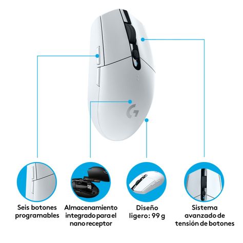 Mouse Gamer Logitech Inalambrico G305 Blanco 12k dpi-1