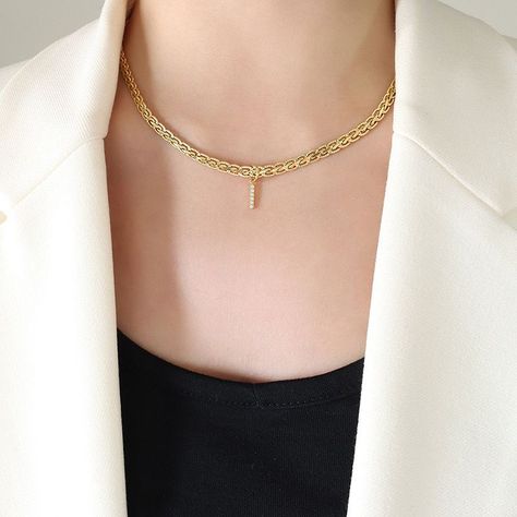 Collar Baño Oro 18k Letra Inicial I Brillitos Tejido Dragón-3