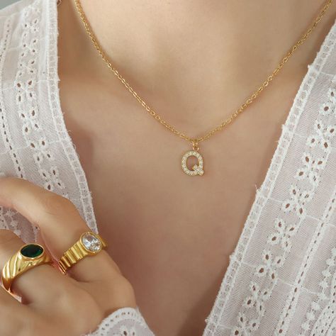 Collar Baño Oro 18k Letra Inicial Brillitos Q-3