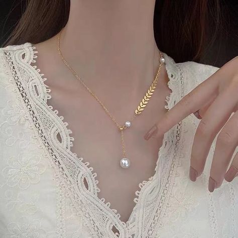 COLLAR PERLA DE RIO HOJAS ORO AMARILLO 18K AJUSTABLE-2