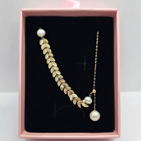 COLLAR PERLA DE RIO HOJAS ORO AMARILLO 18K AJUSTABLE-4