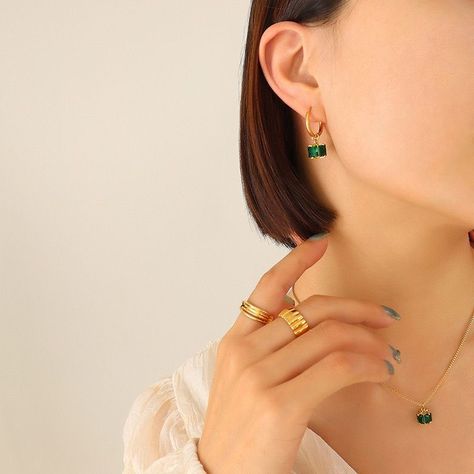 Collar Baño Oro 18k Cubo Esmeralda-2
