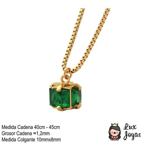 Collar Baño Oro 18k Cubo Esmeralda-4