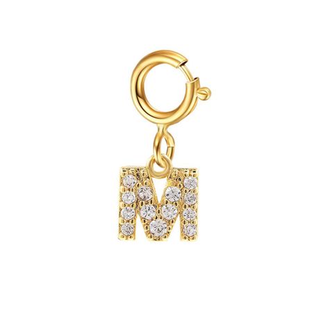 Cadena Eslabones Oro Amarillo 18k Charm Letras Inicial M Full Diamante-0