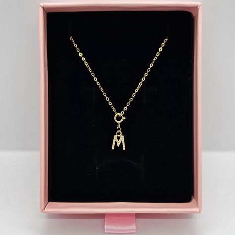 Cadena Eslabones Oro Amarillo 18k Charm Letras Inicial M Full Diamante-2