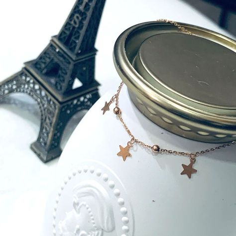 PULSERA PELOTITAS 3 ESTRELLAS  ROSE GOLD 18K-1