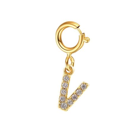 Cadena Eslabones Oro Amarillo 18k Charm Letras Inicial V Full Diamante-0
