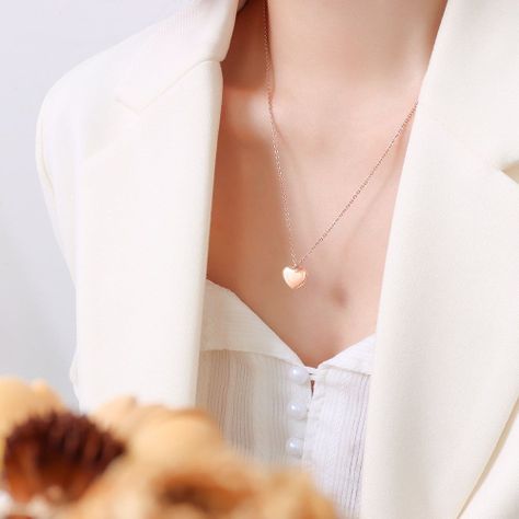 Collar Baño Oro Rosado 18k Corazón Liso Largo-1