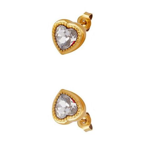 Aros Baño Oro Amarillo 18k Pegados Corazón Circón Blanco-0
