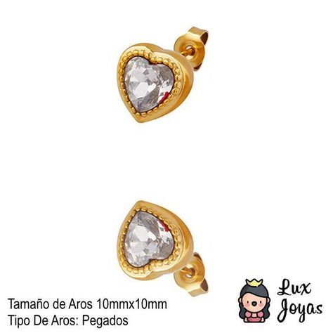 Aros Baño Oro Amarillo 18k Pegados Corazón Circón Blanco-5