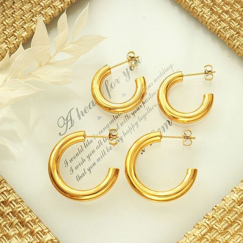 Aros Baño Oro Amarillo 18k Media Argolla Tubo S-1