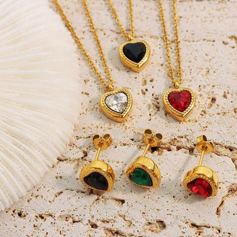 Aros Baño Oro Amarillo 18k Pegados Corazón Circón Onix Negro-3