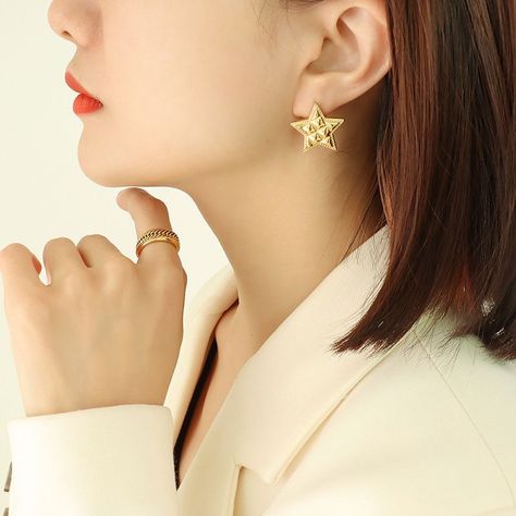 Aros Baño Oro Amarillo 18k Pegados Estrellas Diseño-2