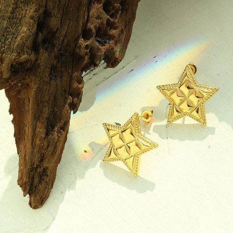 Aros Baño Oro Amarillo 18k Pegados Estrellas Diseño-1