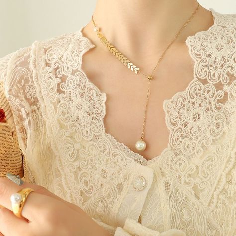 Collar Baño Oro Amarillo 18 Kilates Perla Hojas Ajustable-2