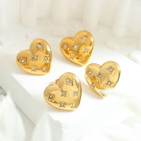 Aros Baño Oro Amarillo 18k Pegados Corazón Circones-1