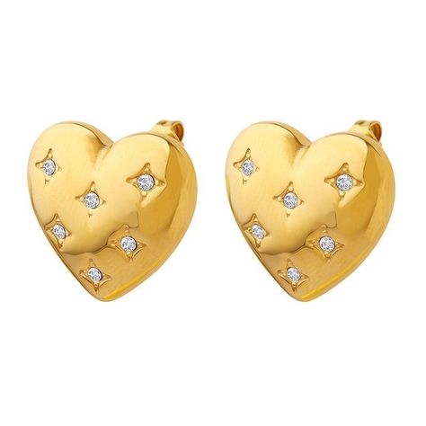 Aros Baño Oro Amarillo 18k Pegados Corazón Circones-0