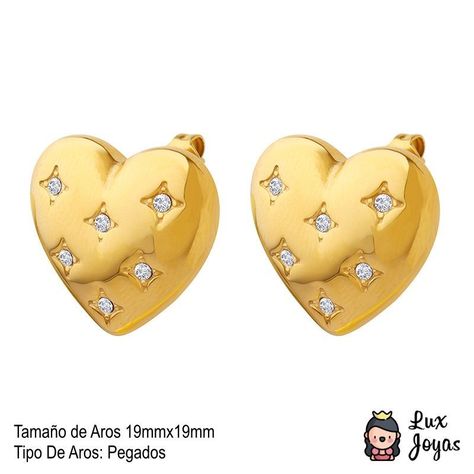 Aros Baño Oro Amarillo 18k Pegados Corazón Circones-4