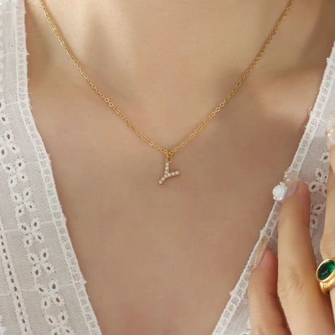 Collar Baño Oro 18k Letra Inicial Brillitos Y-3